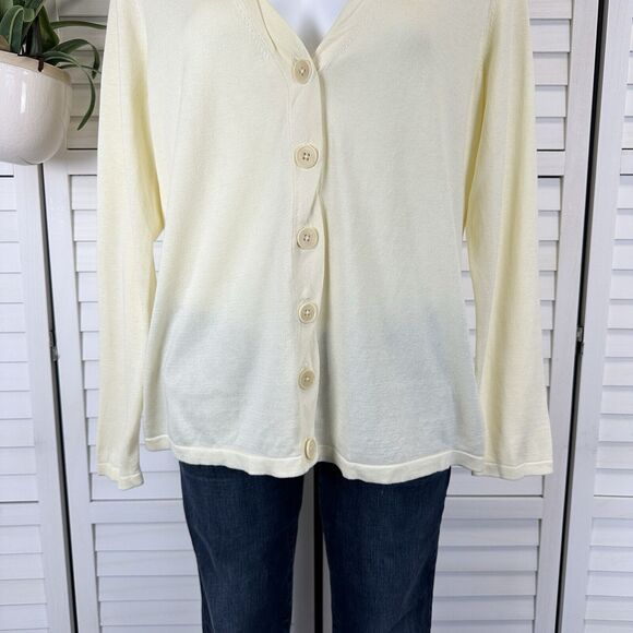 New Talbots Yellow Silk Cotton Button Cardigan Sweater Thin Knit Plus 1X Petite - Picture 3 of 8